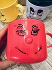 Vintage Plastic Face Mugs Set Of 4 3d Nose Colorful Retro Kids Cups Multi Color