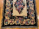 Vintage Fruit Figs   Floral Tapestry Throw Blanket Black Acanthus Fringe 68x52