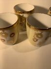 4 Vintage Kutani Ware Japan Porcelain Tea Mugs Cups lusterware   Gilt Glaze
