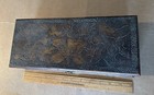 Antique Pyrography Hinged Wooden Glove Box Burnt Wood Burning Flowers