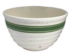 Hull Yellowware Pottery Green Stripes Mixing Bowl Beehive Ribbed Sides 8 1 4 Vtg