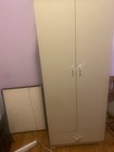 Beige Freestanding Wardrobe 2 Doors 1 Drawer Wood Composite Hanging Rail Shelf