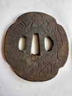 Showa Era Tsuba Iron Plate Two Piece Set Figure Design Vintage Antique