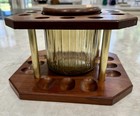 Vintage Walnut 12 Pipe Holder Stand With Glass Tobacco Jar Humidor Mcm
