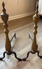 Vintage Heavy Brass And Cast Iron Fireplace Andirons Set Of 2