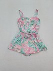 Ceeb Vintage 60s 1960s Swimsuit Size 12 Belted Pink Green Loral Print Flaws
