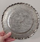 Tinned Copper Plate  Vintage Persian Ghalamzani  Hand Engraved 7  Bird   Floral