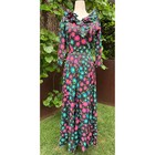 Vtg 60s Mckells Dallas Black Daisy Psychedelic Wide Leg Jumpsuit Ruffle Collar S