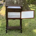 Antique 1922 Solid Mahogany Milk Glass Lined Humidor Smoking Cabinet Table