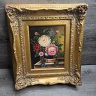 Vintage Floral Still Life Oil Painting Signed P  Noel Gold Ornate Frame Decor