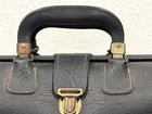 Vintage Distressed Leather Stitched Clasp 13  Medical Doctor Bag Marked  bruce 