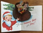Unused Christmas Boy Santa Suit Bag Pop Up Vintage Greeting Card 1940s 1950s