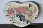 Vintage Wooden Heart Shaped Welcome Door Harp Instrument Floral Design 4 String