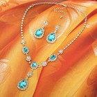 Lake Blue Teardrop Rhinestone Jewelry Set 2pcs Necklace Earrings Bridal Party