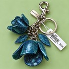 Coach Glitter Resin Tea Rose Bag Charm Keychain Teal Blue Silver Tone Nwt F58514