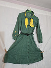 Vtg Girl Scout Uniform Dress 1940s Yellow Kerchief scarf belt Girls Juniors Sz M