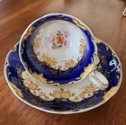 Antique 19thc Porcelain Cobalt   Gilded Hand Painted Cup And Saucer England