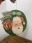 1950s 7up Soda Pop Sign Advertising Santa Christmas Double Sided 15x14 Vtg Coke