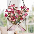 Valentine Heart Flower Envelope Acrylic Suncatcher  Pink Love Bouquet