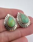 Vintage Navajo Sterling Silver Royston Turquoise Stamped Teardrop Post Earrings