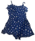 Arizona Jean Co Blue Floral Sleeveless Strappy Romper Pom-pom Accents Xxl