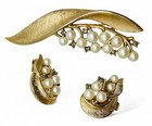 Vintage Trifari Lily Of Valley Patent Pend 172560 Brooch   Earrings Parure Set