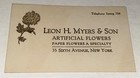 Rare Antique American Leon H  Myers   Son Artificial Flowers Business Card  Ny