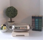 Vtg  2 Piece Covered Oval Serving Dish  Polished  Braided Edge silverplated  Euc