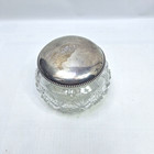 Sterling Silver Lid On Diamond Cut Crystal Vanity Powder Jar Circa 1900