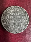1884 British India Victoria Empress Silver Half Rupee Coin  bust Type A     70