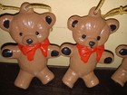 Lot Of 5 Vtg Teddy Bear Christmas Ornament Red Bow Ceramic Grandmacore 1980s