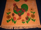 Nos Vtg 70s Terrycloth Kitchen Dish Towel Orange W  Rooster   Flowers  flaw 