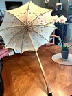 Victorian  c1888  Parasol W shamrock Embroidered Canopy And Curly Maple Parason