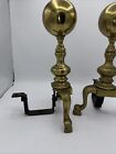 Vintage Pair Of Brass Cannonball Fireplace Andirons Fire Dogs Brass   Cast Iron