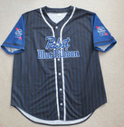 Pabst Blue Ribbon Beer Skull Skeleton Pinstripe Baseball Jersey Party Shirt L