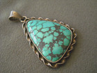 Southwestern Style Triangular Spiderweb Turquoise Sterling Silver Pendant Mexico