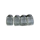 Vintage Mini Glass Salt   Pepper Shakers Diamond Cut Silver Tops 2 Sets Silver