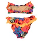 Vintage Deweese California Neon Floral Ruffle Bandeau Bikini Set Size 8 Usa Made
