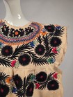 Antique Unfinished Mexican Hand Emb Huilip Cotton Blouse W Rich Florals