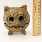 Vtg Mcm Japanese Heavy Cast Metal Gold Gilt Owl Candle Incense Burner Holder 