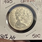 1965 Canada Silver 50 Cents Coin Elizabeth Ii 80  Ag Canadian Half Dollar
