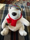 Vintage 1998   Coca Cola Bean Bag Plush Polar Bear W Coca Cola Ball Cap   Scarf