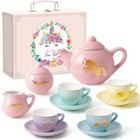  Porcelain Tea Set For Girls Kids - 13pcs Pastel Tea Party Set With Gold 