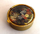 Beautiful Vintage Gold Tone Pill Box With Floral Lid