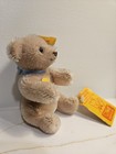 Steiff Original Teddybar Miniature Mohair Teddy Bear Blue Ribbon-jointed-tags