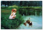 Lovely Children-flowers Of Life Pretty Girl Kids   Ducks Art New Modern Postcard