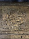 Antique Brass Metal On Wood Kindling coal firewood Storage Box Raised Brass Wow
