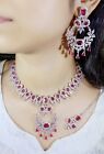 Bollywood Indian Silver Plated Ethnic Ad Cz Jewelry Earrings Necklace Bridal Set