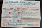 1939 Federal Tailoring Company Chicago Knights Of Pythias Clothing Price Guide 