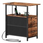 Narrow End Table With Charging Station 2 Drawers Slim Side Table For Living